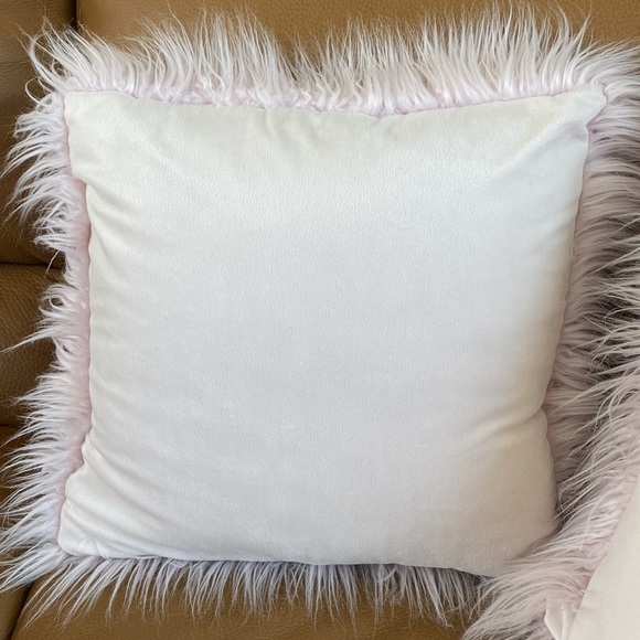 2 Pk of Soft Pink Fuzzy Faux Fur Decorative Square Throw Pillows - Picture 7 of 8